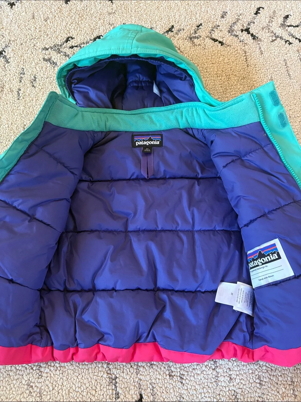 Patagonia Kids Teal & Hot Pink 2t jacket Like new